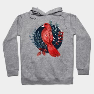 Nordic Folk Art Bird, Woodland Animal Folk Art Bird Hoodie